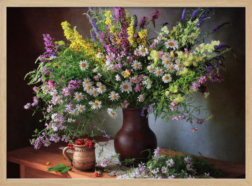 Stillleben mit Wildblumen und Beeren | Poster
