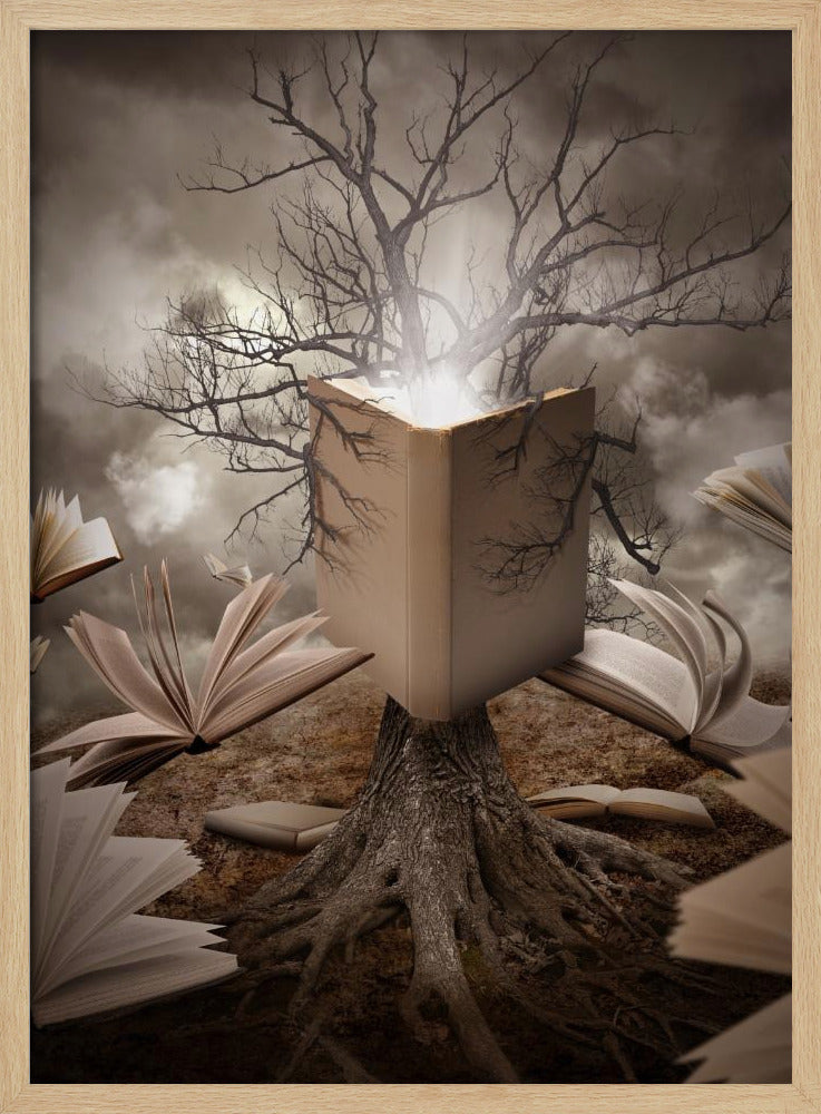 Alter Baum liest Geschichtenbuch | Poster
