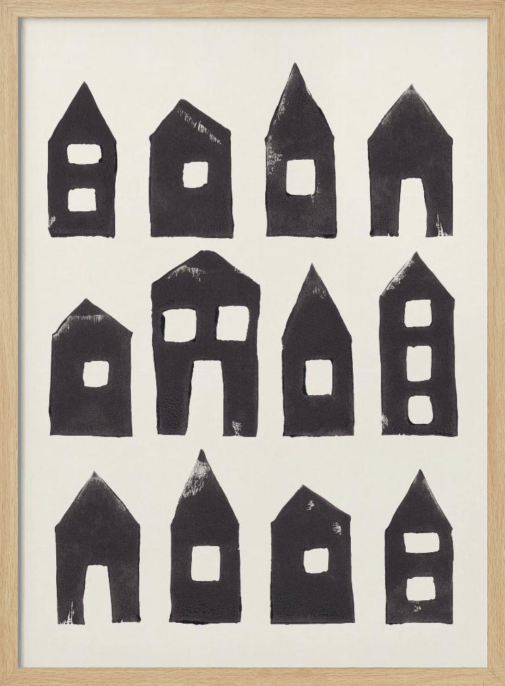 Tiny Houses #1 | Hand-printed Linocut | Poster