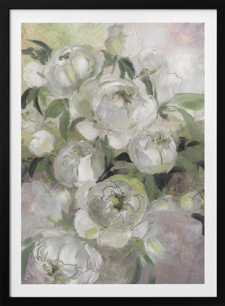 Traurige, malerische Blumen in Grün | Poster