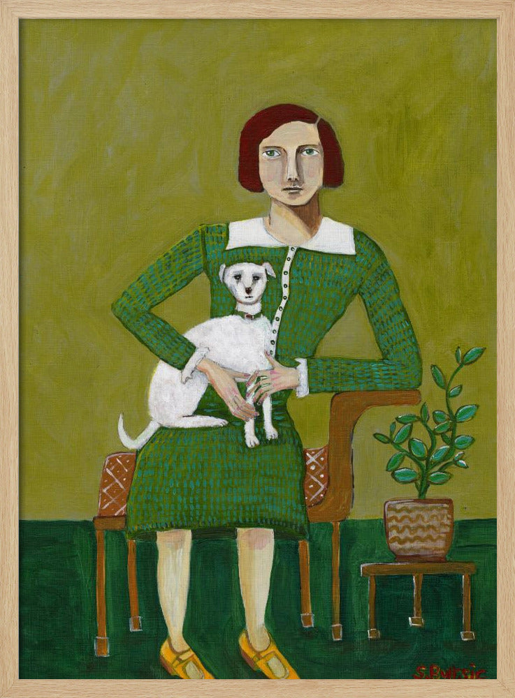 Vintage Dame mit ihrem weißen Hund | Poster