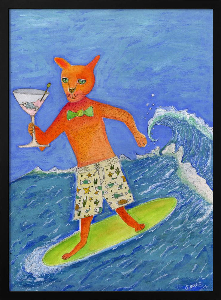 Surfing Cocktail Cat | Poster