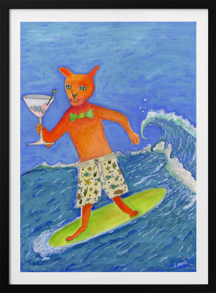 Surfing Cocktail Cat | Poster