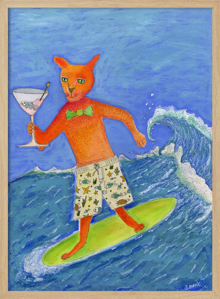 Surfing Cocktail Cat | Poster