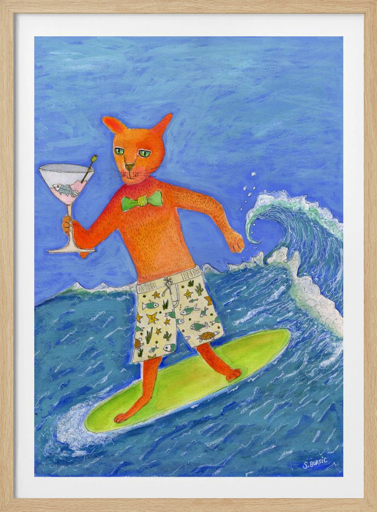 Surfing Cocktail Cat | Poster