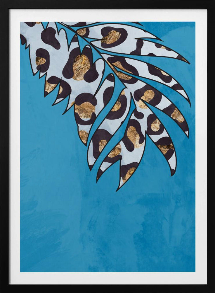 Blaues Tierblatt mit Leopardenmuster | Poster