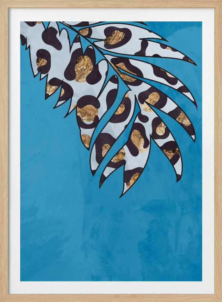 Blaues Tierblatt mit Leopardenmuster | Poster