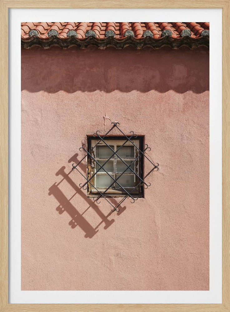 Rustikale rosa Wand mit Vintage-Fenster | Poster