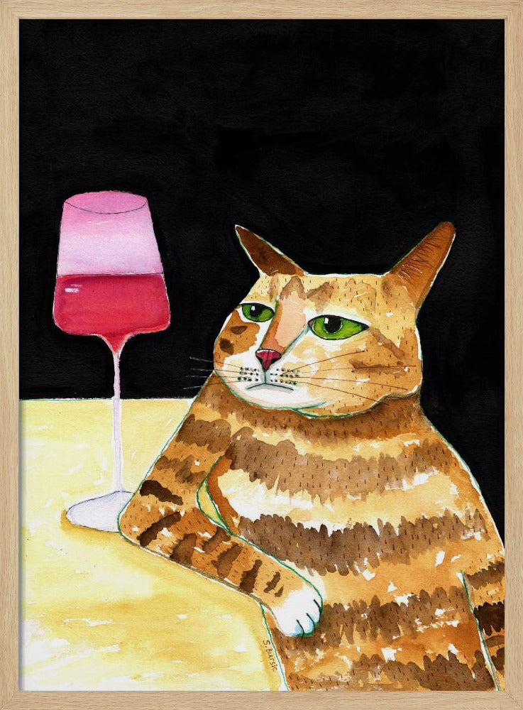 Katze Freitagabend trinkt Wein Lustiger Katzenhumor Poster