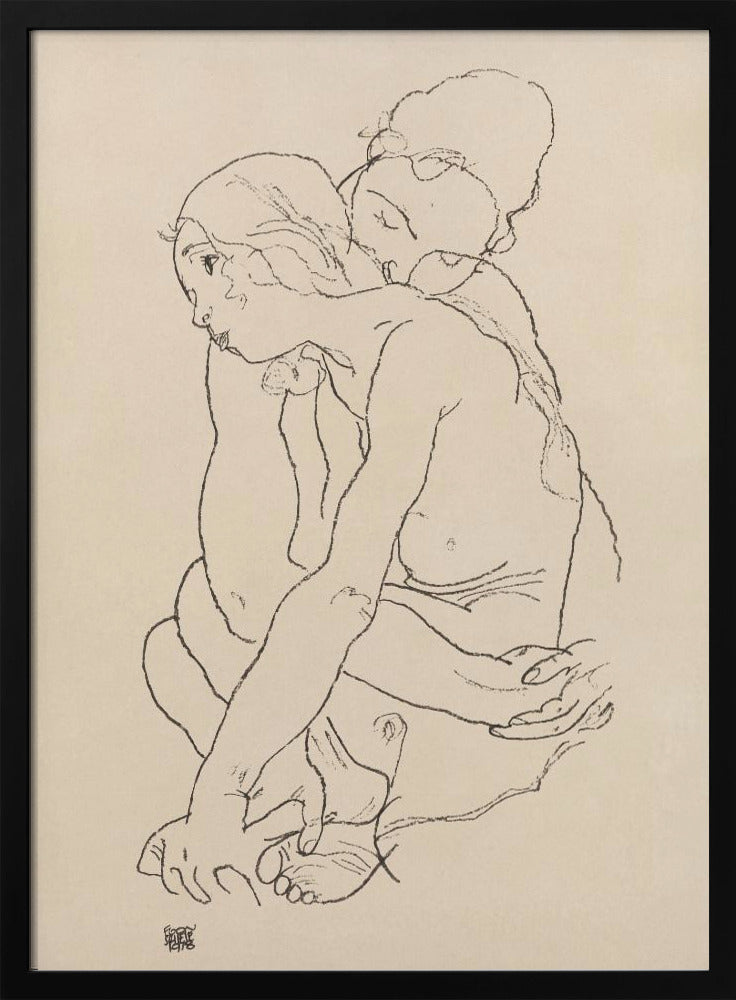Frau und Mädchen umarmen sich 1918 | Poster