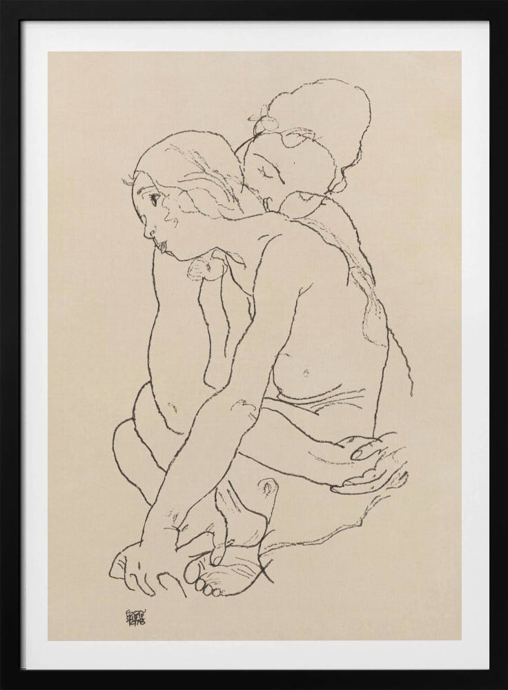 Frau und Mädchen umarmen sich 1918 | Poster