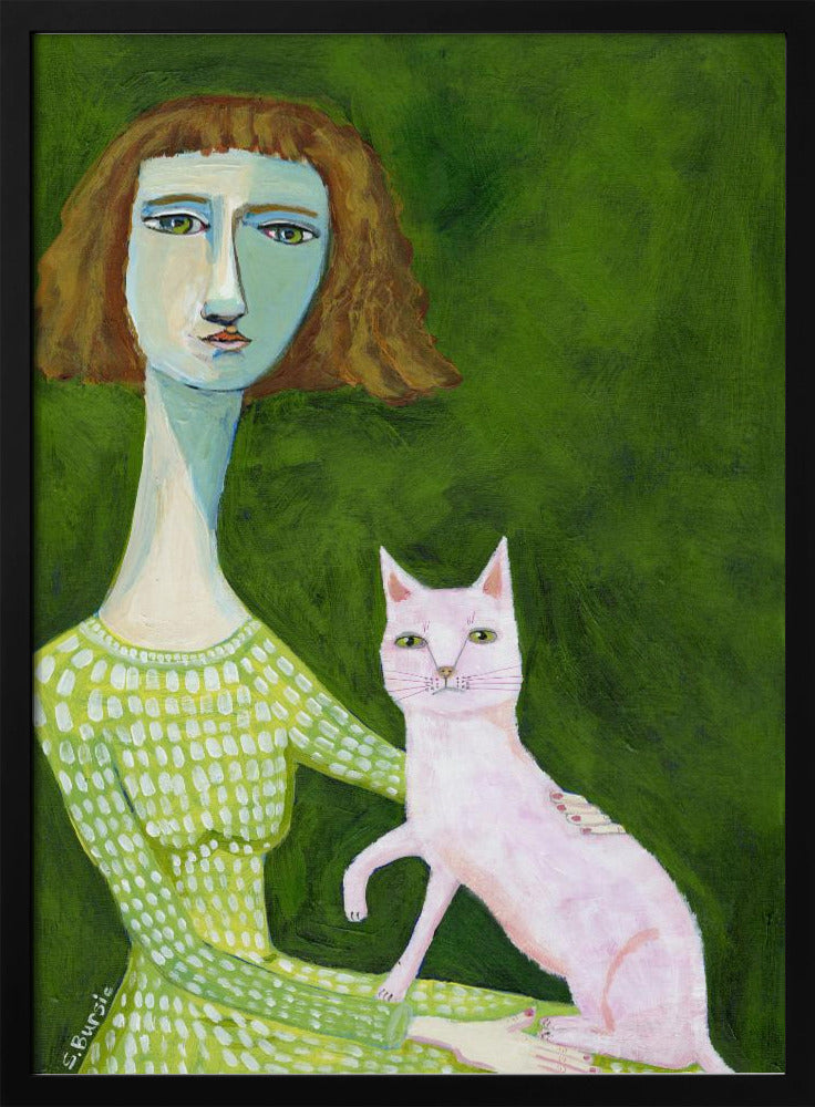 Katzendame mit rosa Katze | Poster