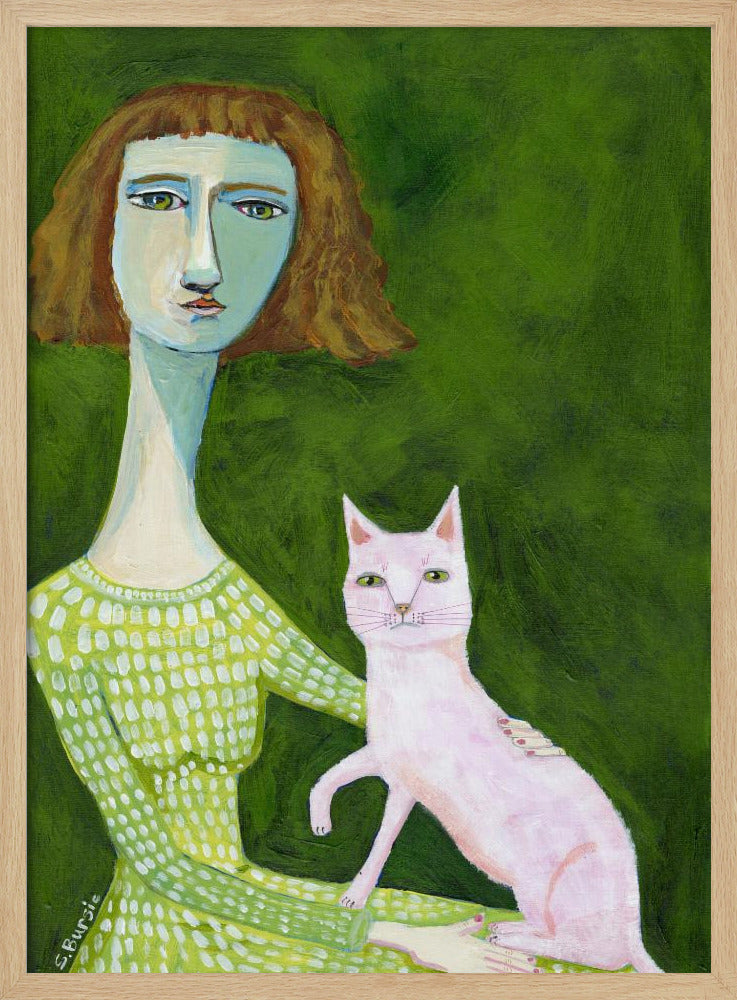 Katzendame mit rosa Katze | Poster