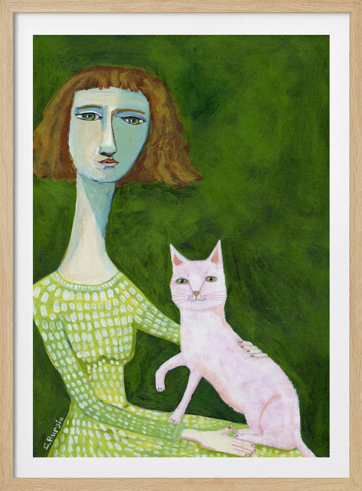 Katzendame mit rosa Katze | Poster