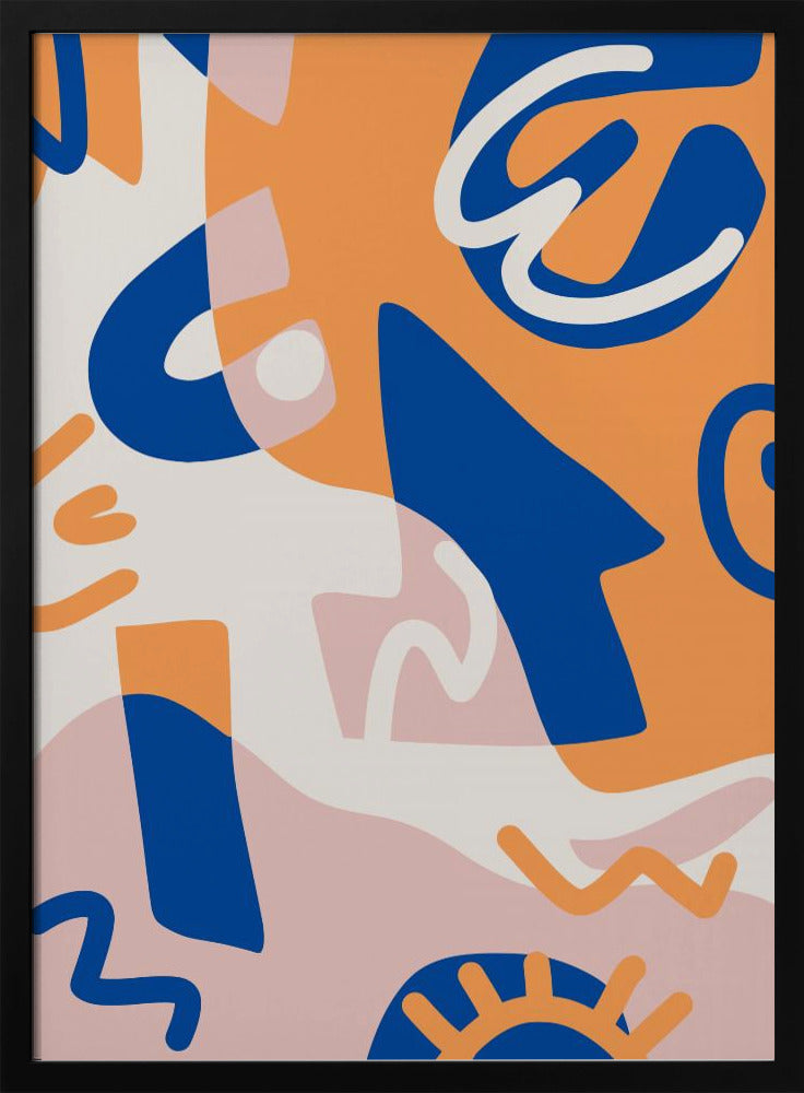 Abstrakte Formen in Blau und Orange | Poster