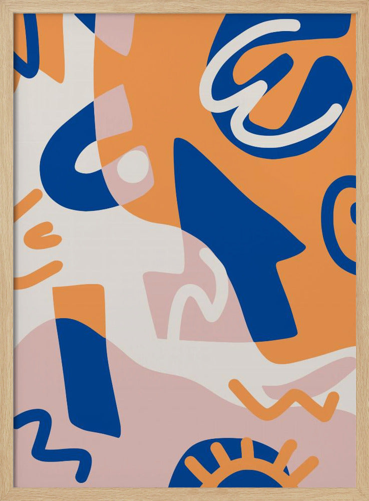 Abstrakte Formen in Blau und Orange | Poster