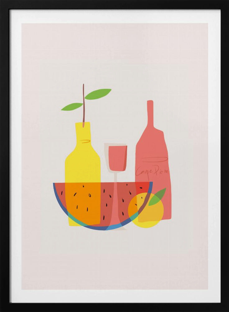 Stillleben mit Wein und Flaschen | Poster