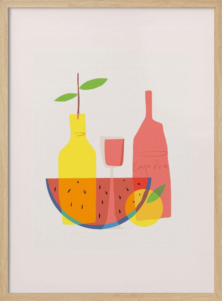 Stillleben mit Wein und Flaschen | Poster