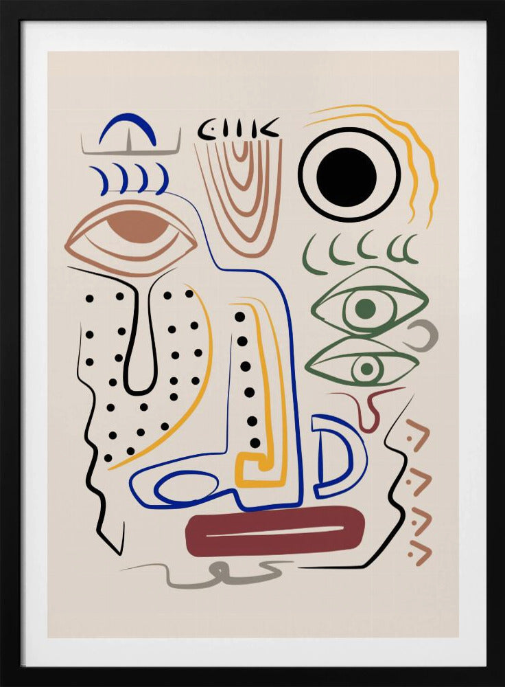 Line Art Bizarres Aborigine-Porträt | Poster