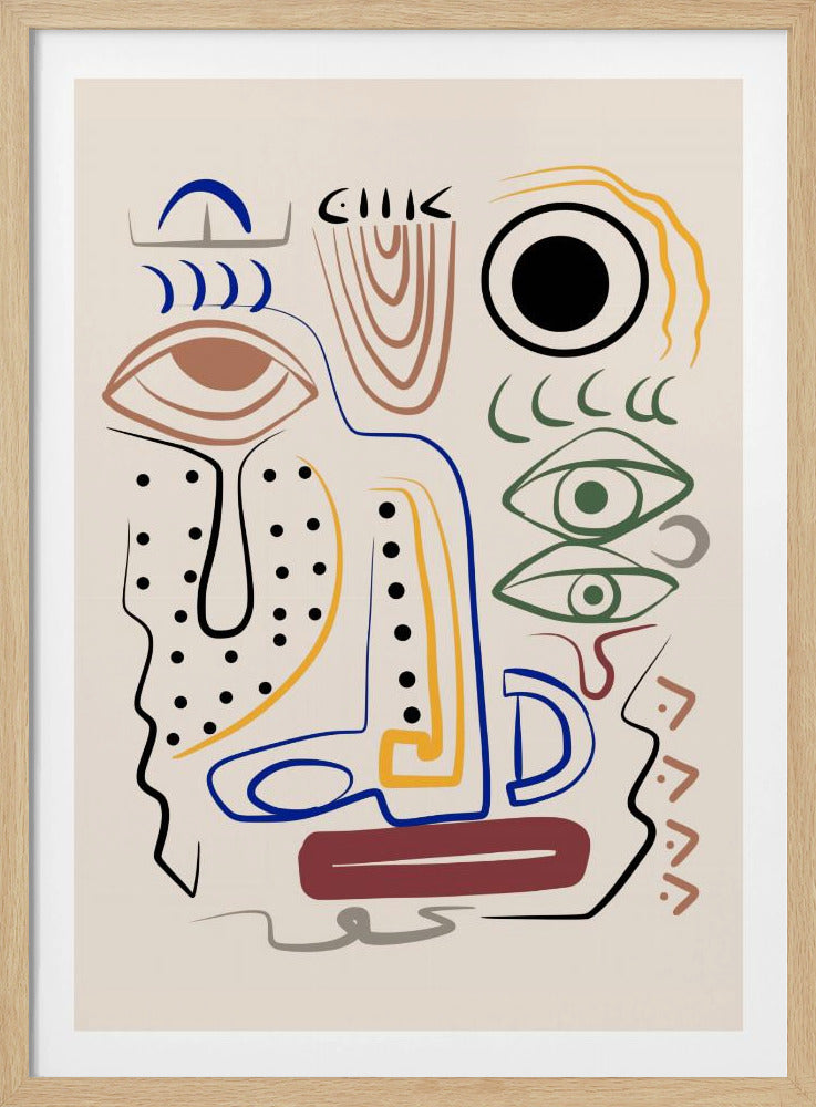 Line Art Bizarres Aborigine-Porträt | Poster
