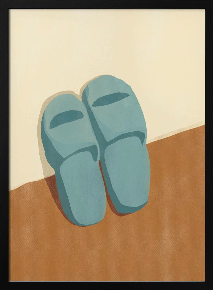 Blaue Hausschuhe auf braunem und beigem Hintergrund | Poster