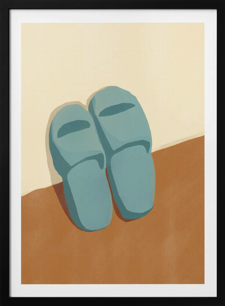 Blaue Hausschuhe auf braunem und beigem Hintergrund | Poster