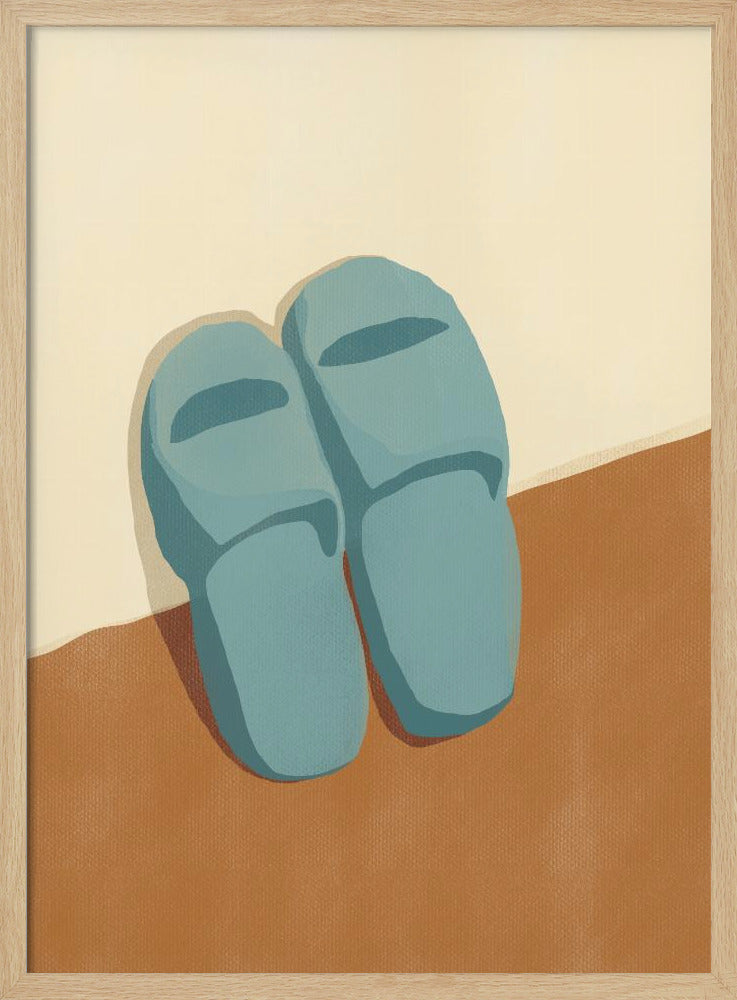 Blaue Hausschuhe auf braunem und beigem Hintergrund | Poster