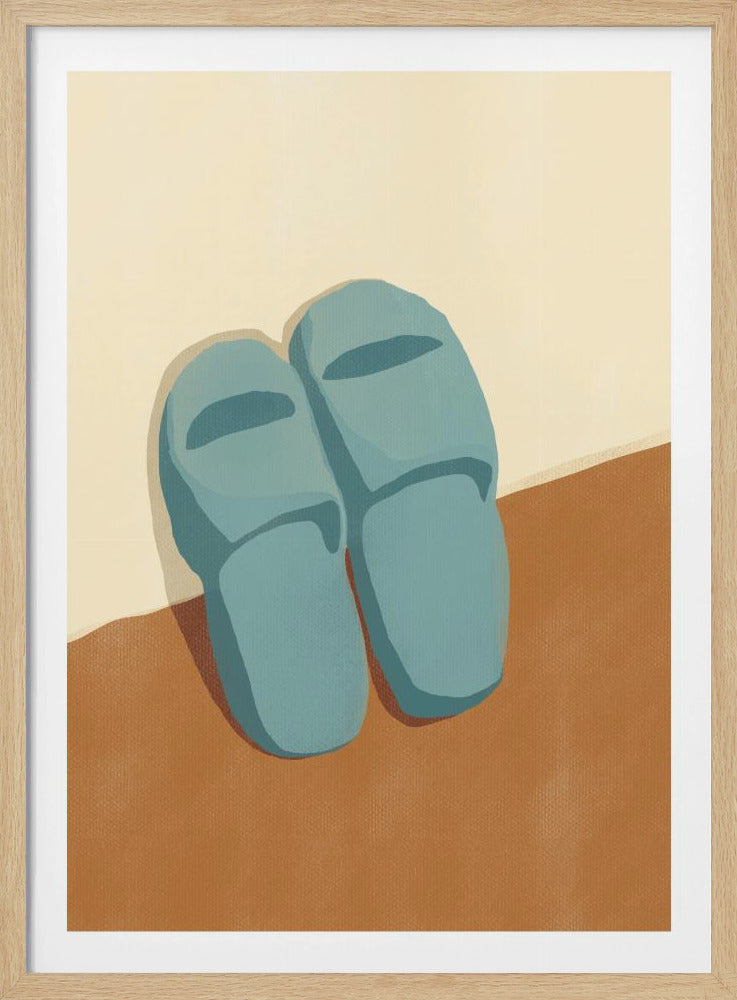 Blaue Hausschuhe auf braunem und beigem Hintergrund | Poster