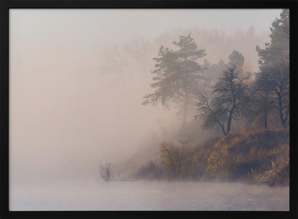 Nebliger Herbstmorgen am Fluss | Poster