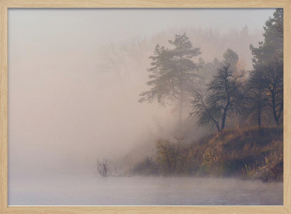 Nebliger Herbstmorgen am Fluss | Poster