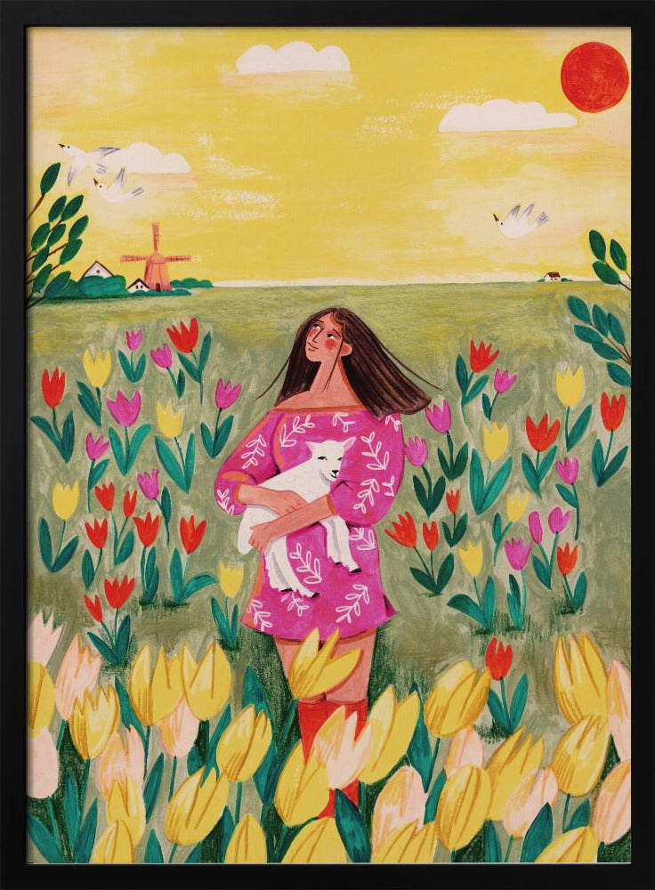 Frau im Frühlingstulpenfeld | Poster