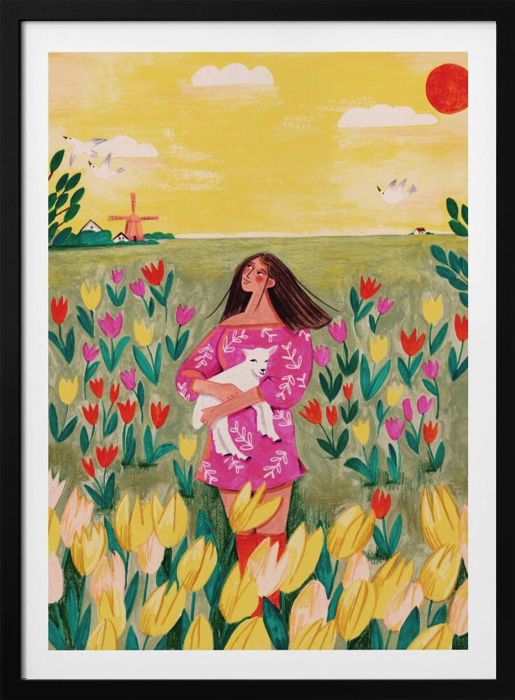 Frau im Frühlingstulpenfeld | Poster
