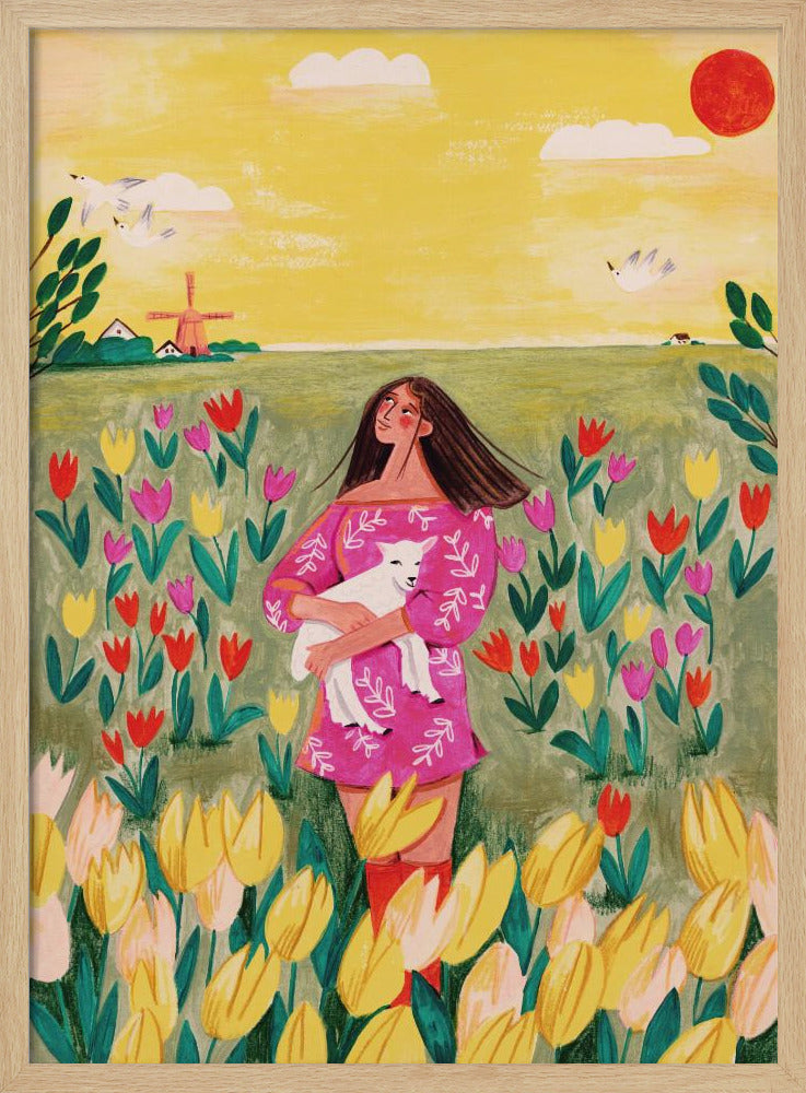Frau im Frühlingstulpenfeld | Poster