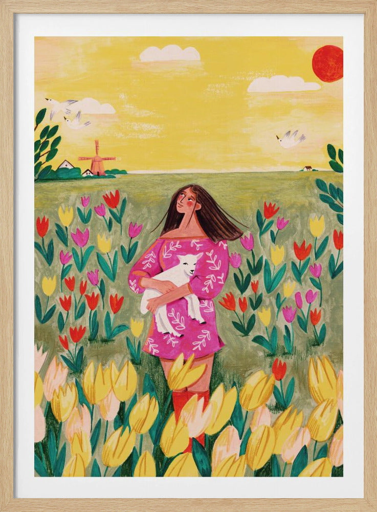 Frau im Frühlingstulpenfeld | Poster