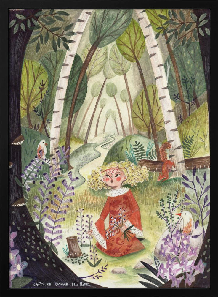 Prinzessin im Wald mit Blumen | Poster