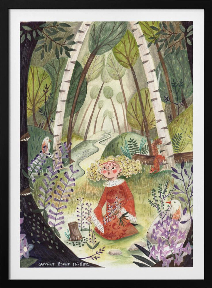 Prinzessin im Wald mit Blumen | Poster