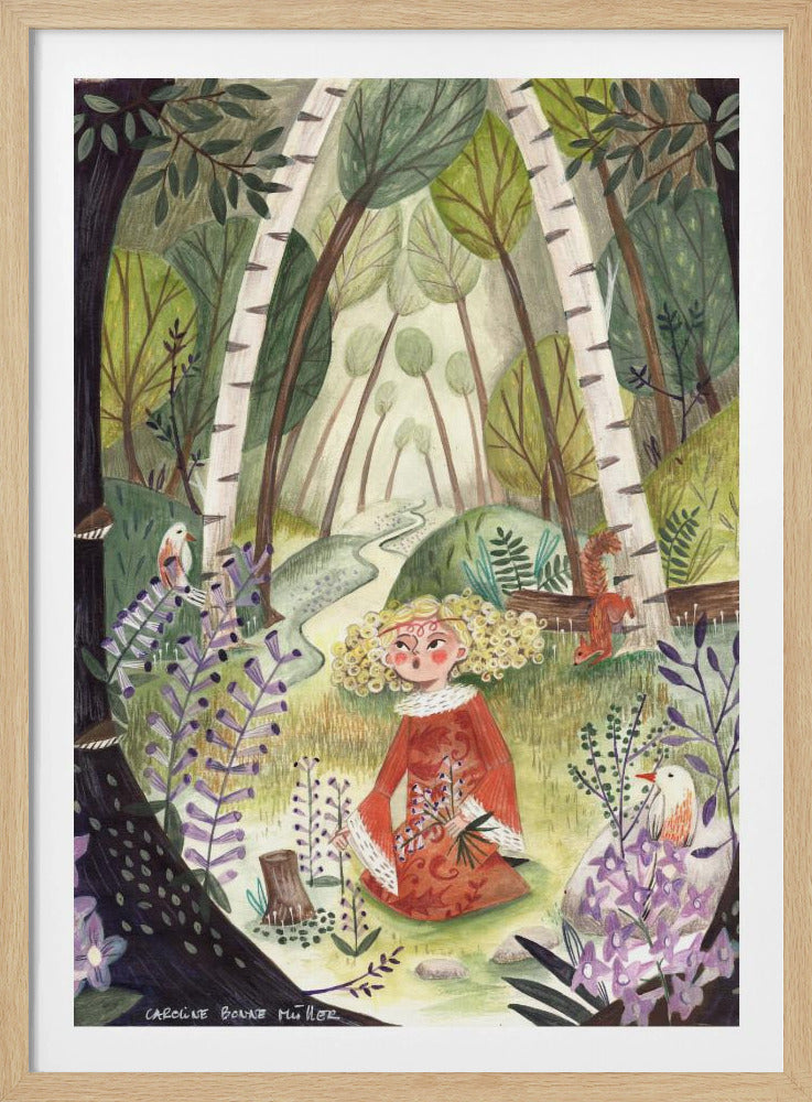 Prinzessin im Wald mit Blumen | Poster