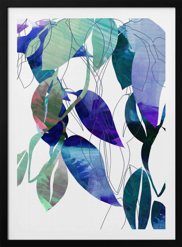 Botanische Blattdruckkunst in Marineblau 3 | Poster