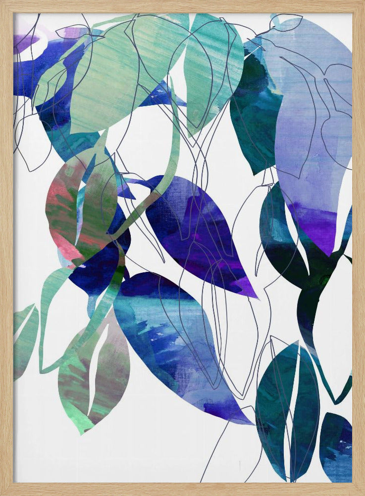 Botanische Blattdruckkunst in Marineblau 3 | Poster