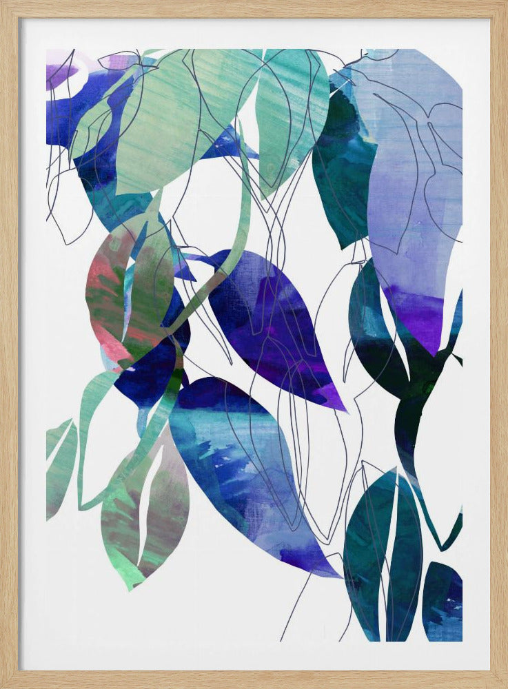 Botanische Blattdruckkunst in Marineblau 3 | Poster