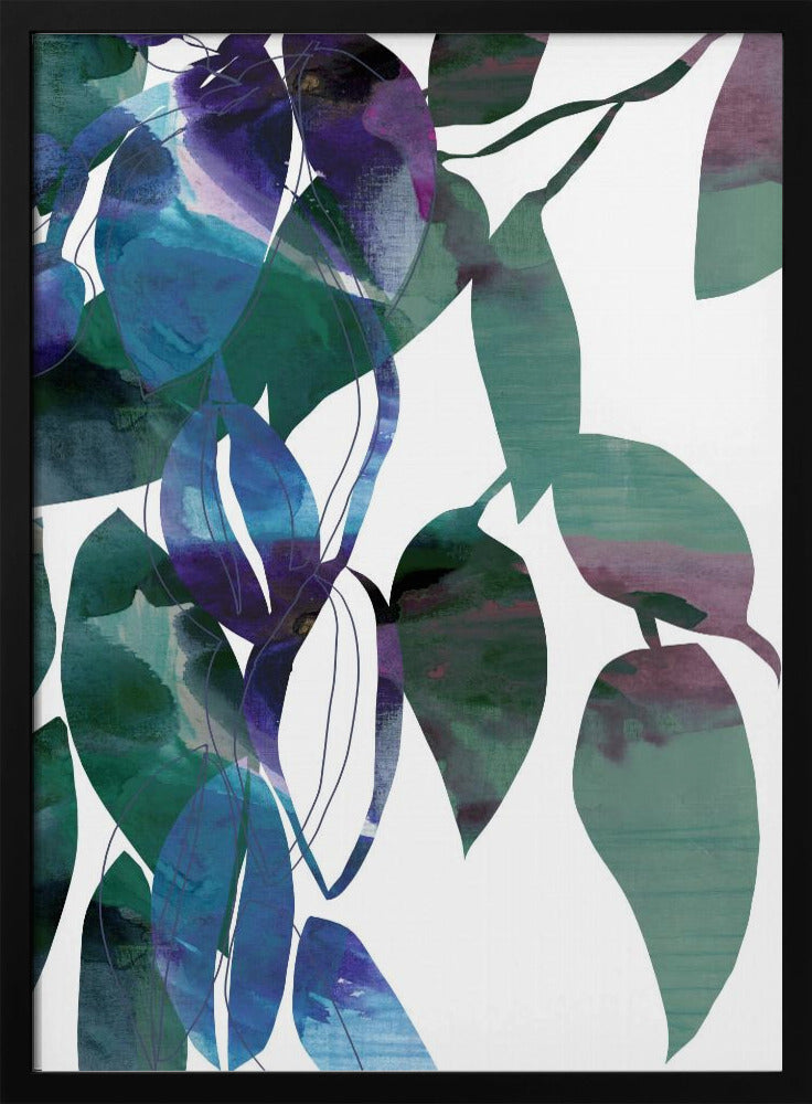 Botanische Blattkunst in Marineblau 1 | Poster