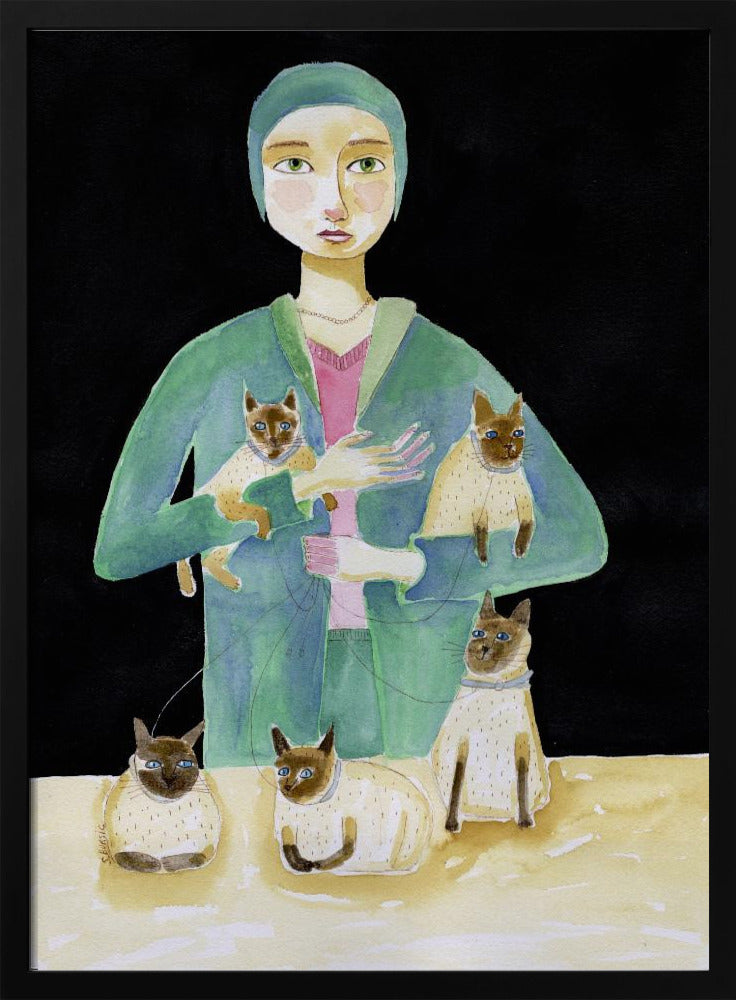 Dame mit fünf Siamkatzen | Poster
