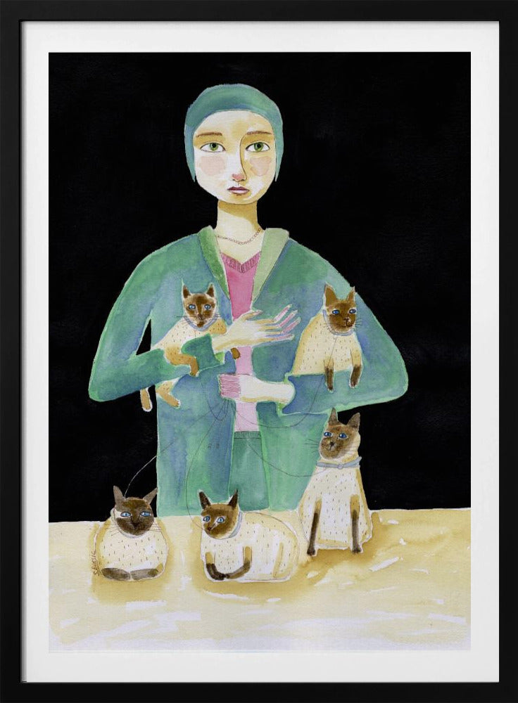 Dame mit fünf Siamkatzen | Poster
