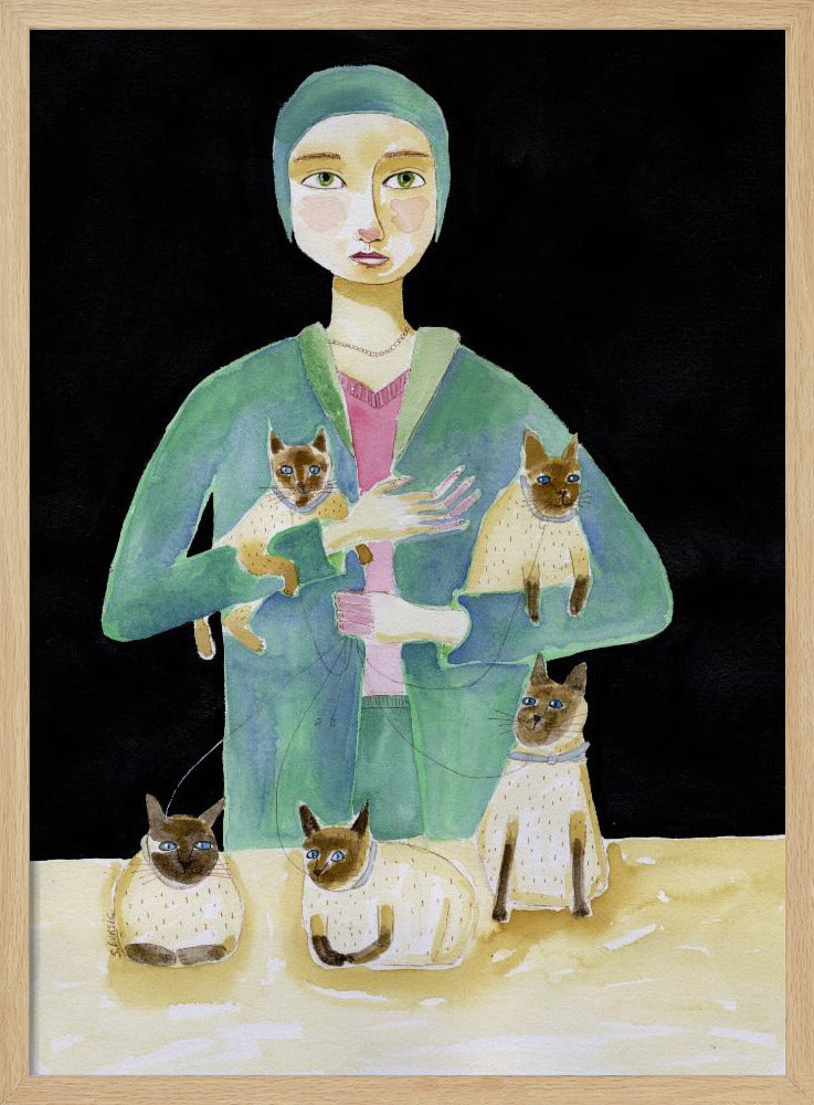 Dame mit fünf Siamkatzen | Poster