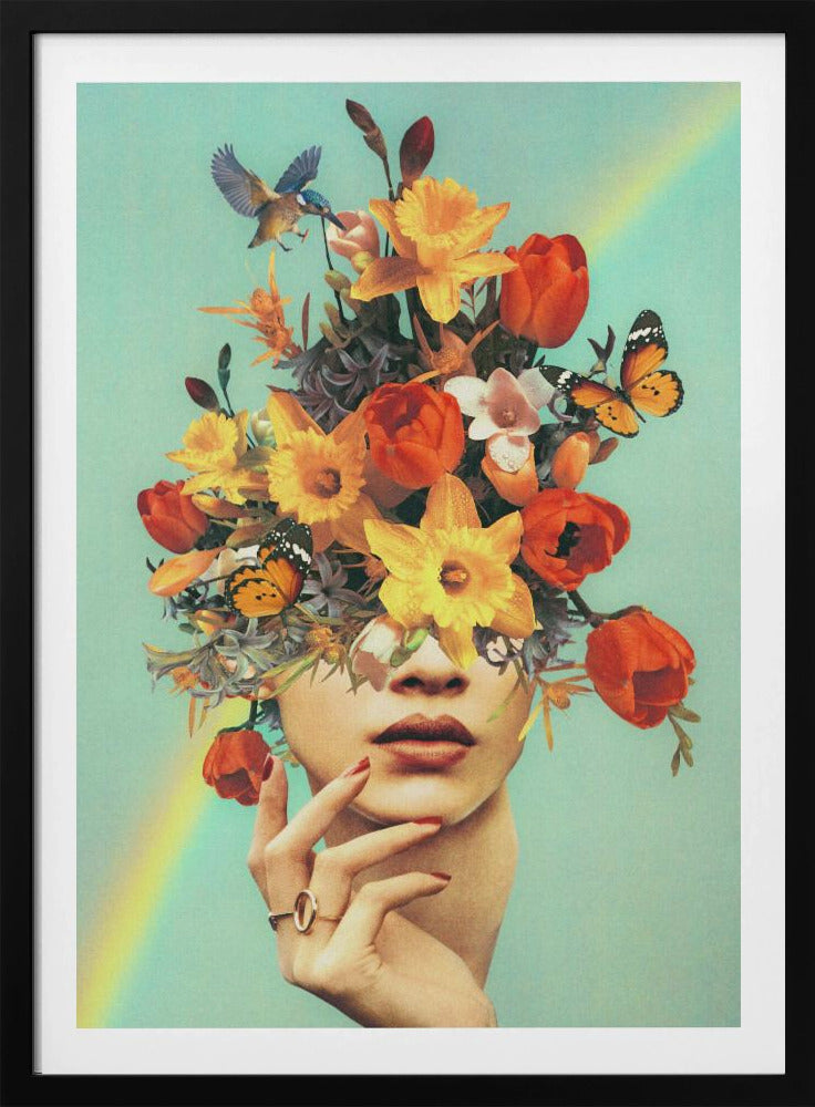 Baby blüht – Regenbogen, Blumen, Vögel und Schmetterlinge | Poster