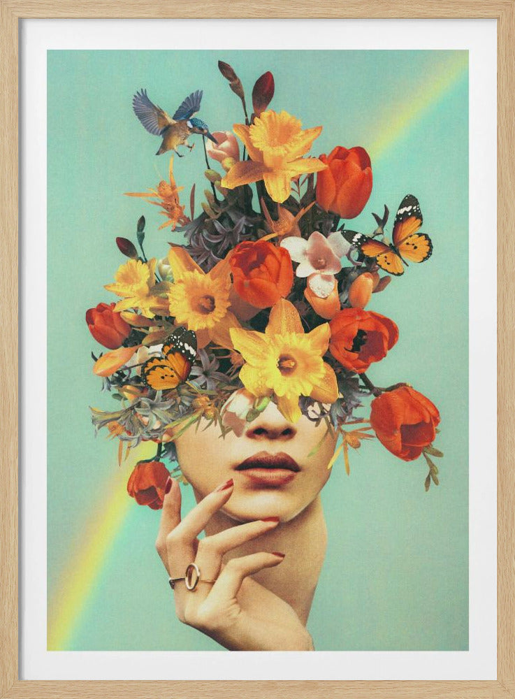 Baby blüht – Regenbogen, Blumen, Vögel und Schmetterlinge | Poster