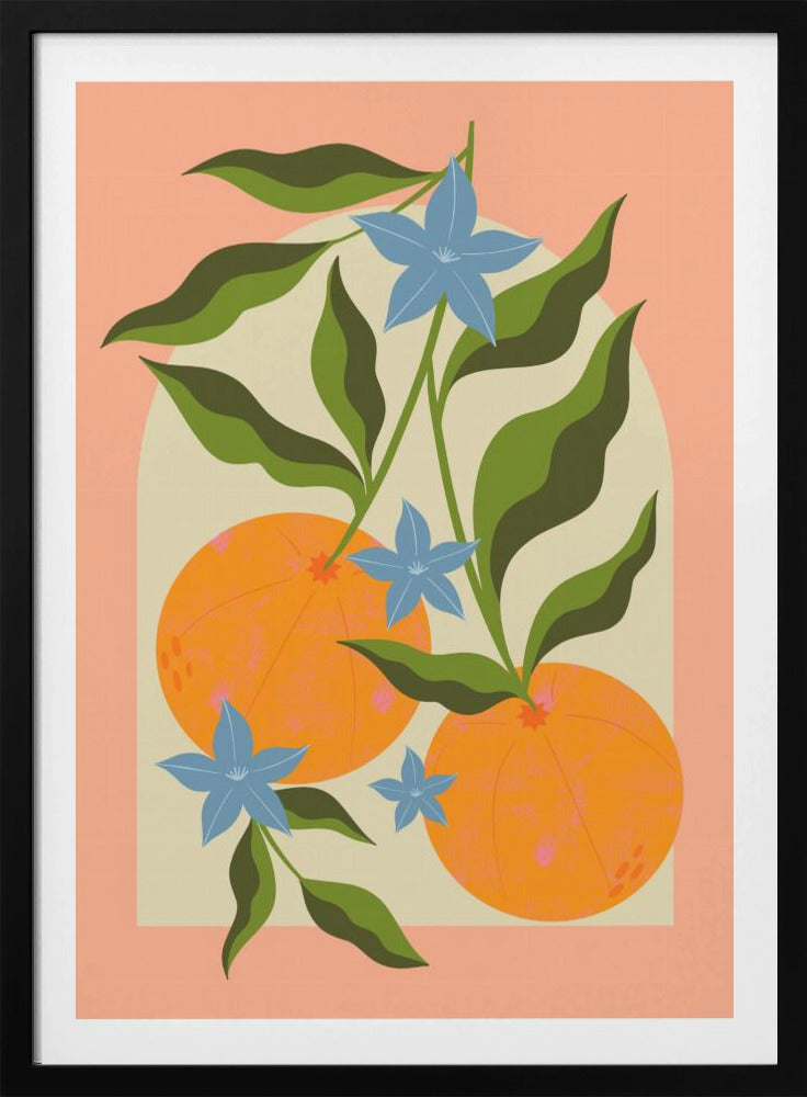Orangenzweig mit Blüten | Poster