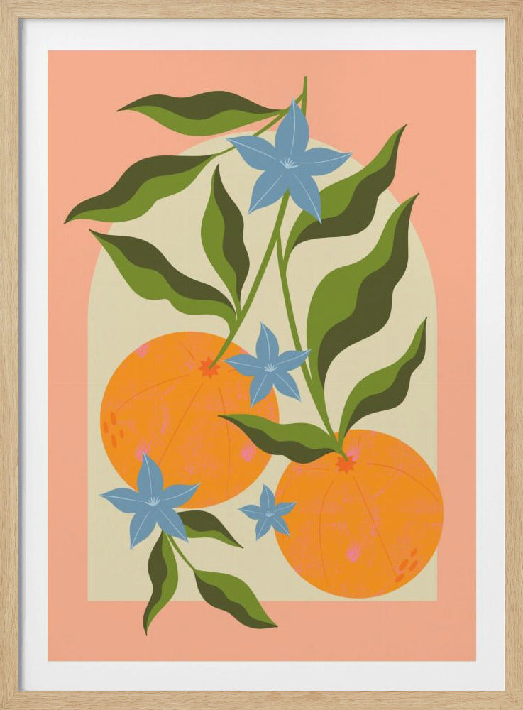 Orangenzweig mit Blüten | Poster