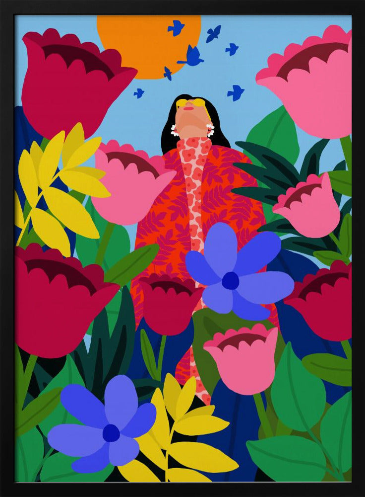 Frau im Blumengarten | Poster