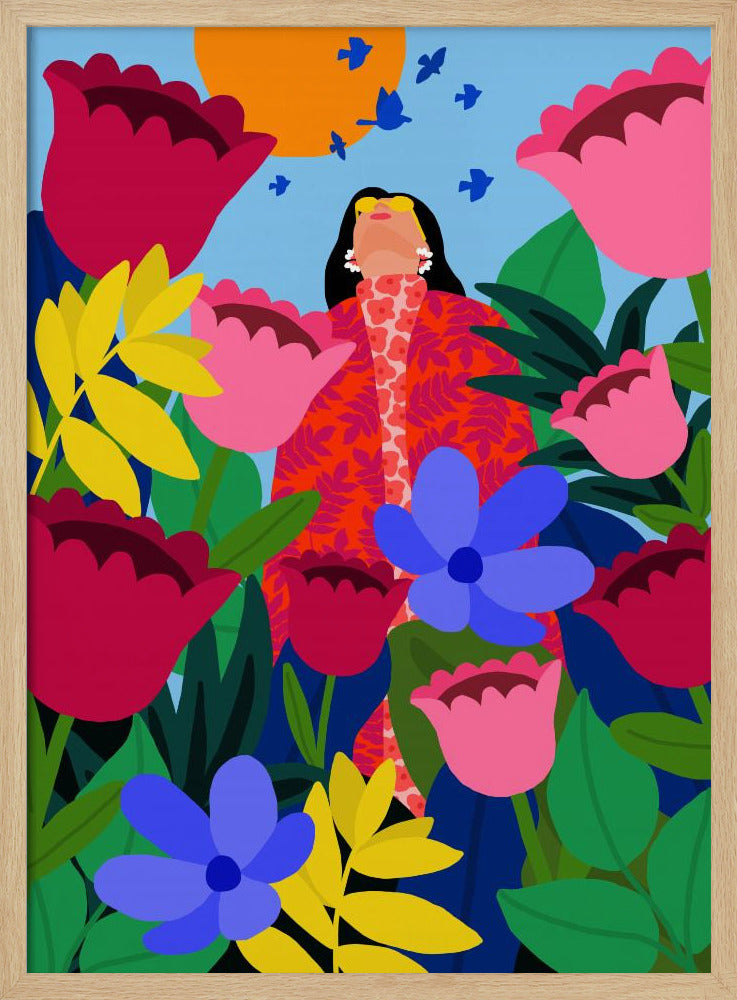 Frau im Blumengarten | Poster